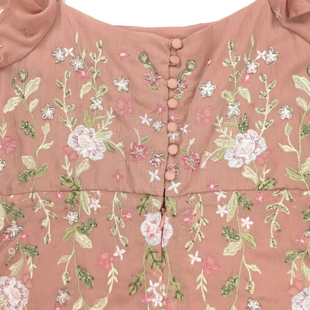 ASOS Cami Embellished Maxi Dress Bridesmaid Gown Embroidered Rose Ethereal Fairy - Picture 8 of 13